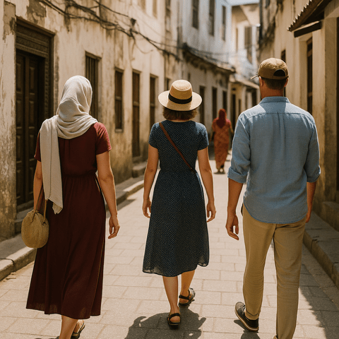Stone Town Zanzibar dress code – tourists wearing modest clothing in town