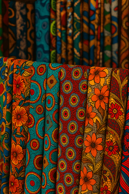 Kitenge fabric in Zanzibar market – traditional colorful textiles